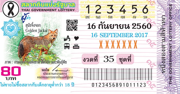 ตัวอย่างสลากกินแบ่งรัฐบาลงวดประจำวันที่ 16 กันยายน 2560