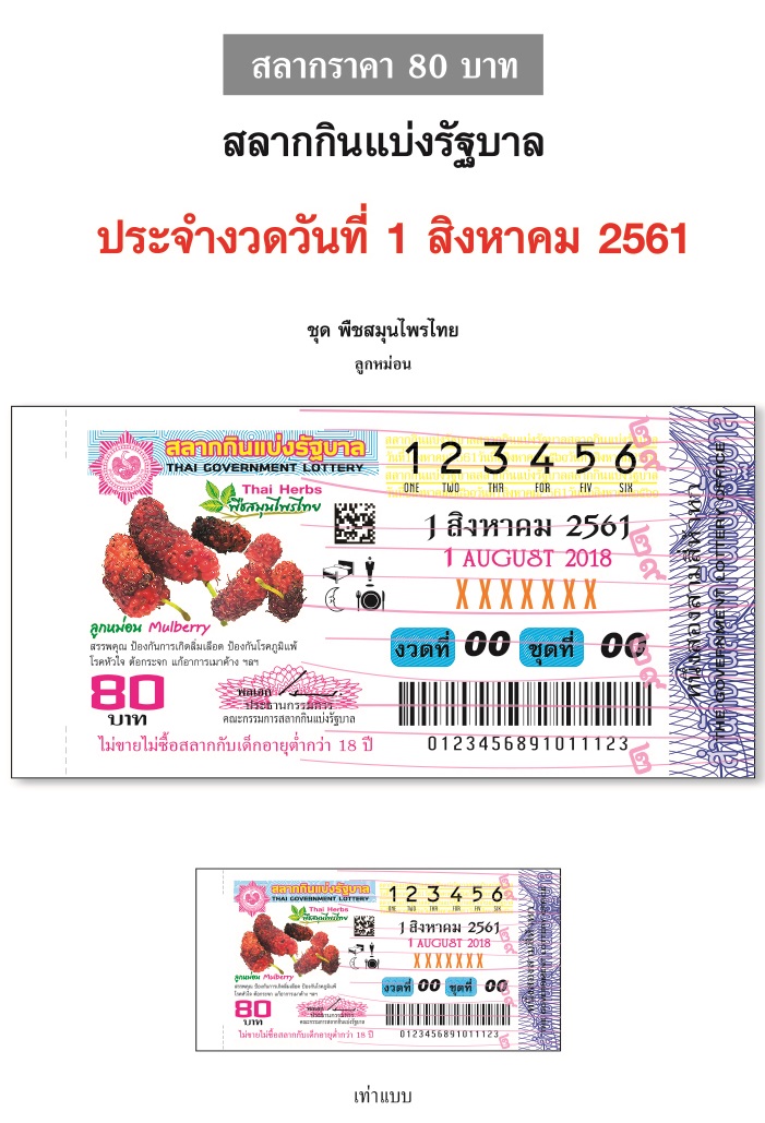 รูปภาพตัวอย่างลอตเตอรี่ งวดประจำวันที่ 1 สิงหาคม 2561