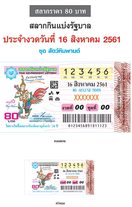 ภาพตัวอย่าง ลอตเตอรี่ งวดประจำวันที่ 16 สิงหาคม 2561