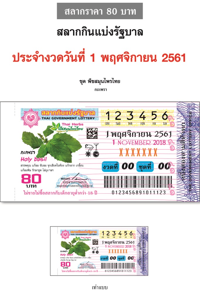 รูปภาพ ลอตเตอรี่ วันที่ 1 พฤศจิกายน 2561