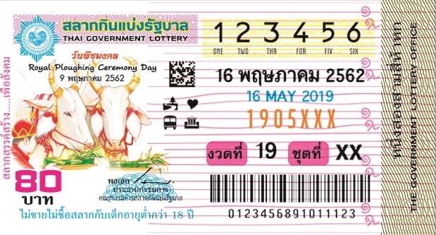 ตัวอย่างใบลอตเตอรี่ งวด 16/05/62