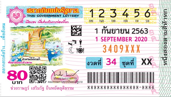 ตัวอย่างลอตเตอรี่ฉบับจริงกองสลาก 1 กันยายน 2563