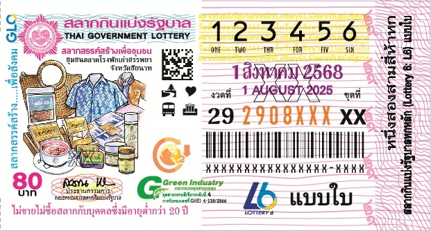 ตัวอย่างใบสลากกินแบ่งรัฐบาล งวด 1 สิงหาคม 2568