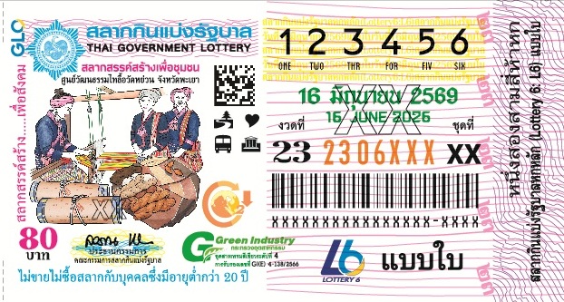 ตัวอย่างสลากกินแบ่งรัฐบาลงวดประจำวันที่ 16 มิถุนายน 2569