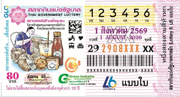 ใบลอตเตอรี่ สลากกินแบ่งรัฐบาล งวดวันที่ 1 สิงหาคม 2569