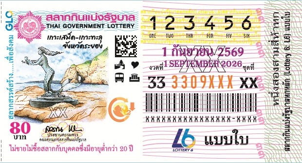 ตัวอย่างสลากกินแบ่งรัฐบาลงวดประจำวันที่ 1 กันยายน 2569