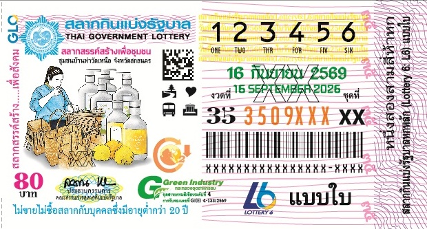 ตัวอย่างสลากกินแบ่งรัฐบาลงวดประจำวันที่ 16 กันยายน 2569